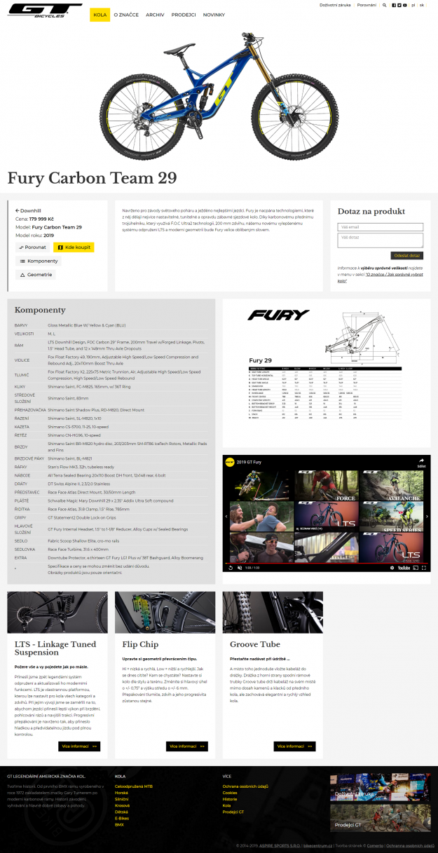 Redesign webu GT Bicycles (2019) - Screenshot