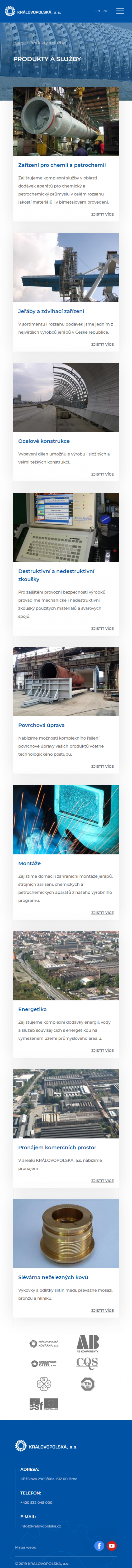 Tvorba nového webu KRÁLOVOPOLSKÁ, a.s. - Screenshot mobilní verze