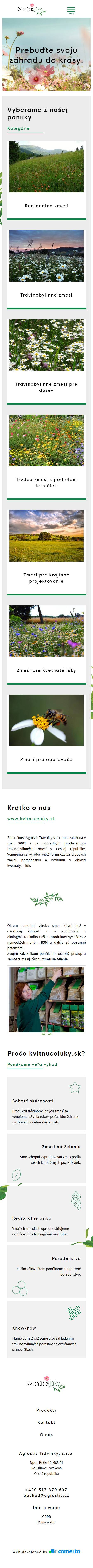 Tvorba nového webu - Kvitnúce lúky - Screenshot mobilní verze