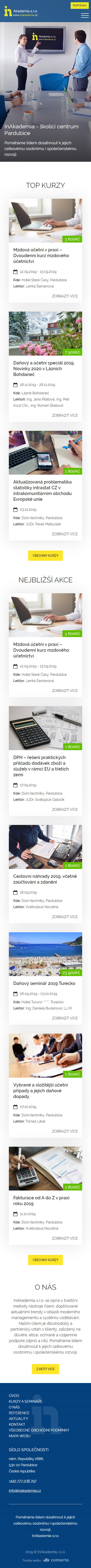 Převod webu na RS Comerto – InAkademia - Screenshot mobilní verze