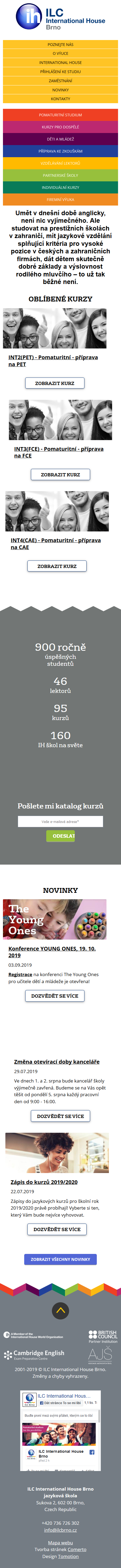 Tvorba nového webu - ILC International House Brno - Screenshot mobilní verze