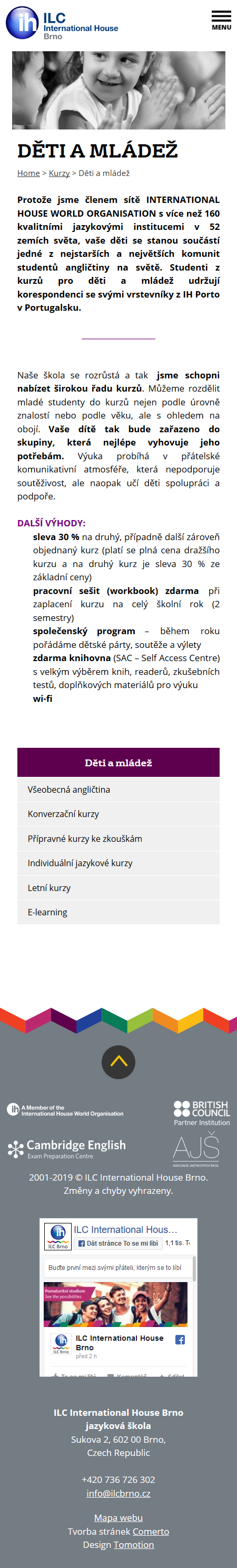 Tvorba nového webu - ILC International House Brno - Screenshot mobilní verze