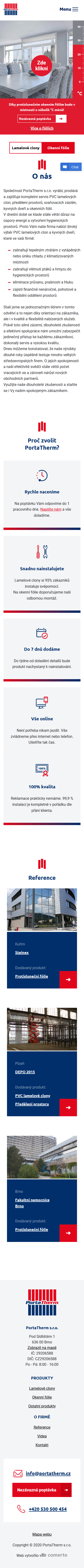 Tvorba nového webu - PortaTherm - Screenshot mobilní verze
