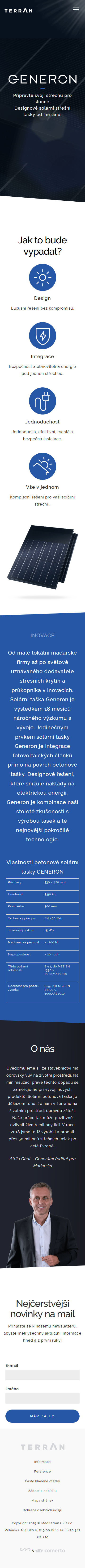 Tvorba microsite pro Generon - Screenshot mobilní verze