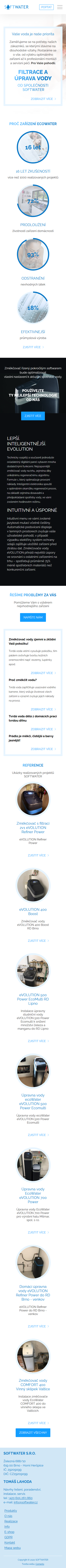 Tvorba nového webu Softwater s.r.o. - Screenshot mobilní verze