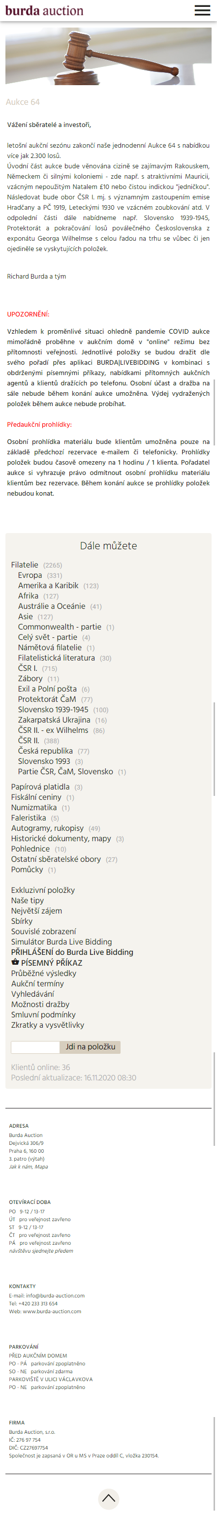 Tvorba webu pro Burda Auction - Screenshot mobilní verze