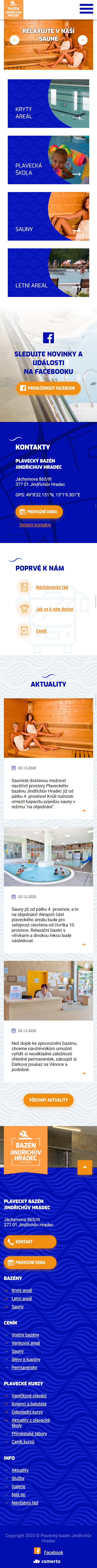 Nový web pro Bazén Jindřichův Hradec - Screenshot mobilní verze