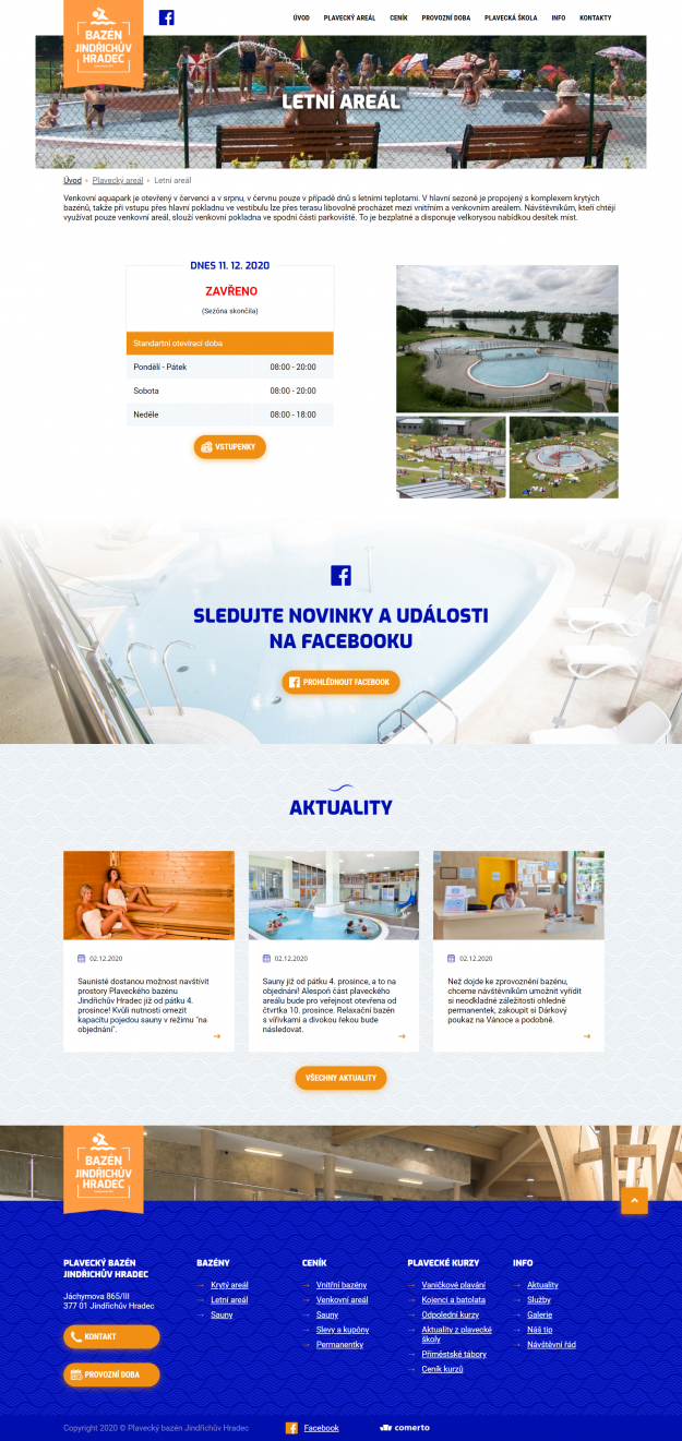 Nový web pro Bazén Jindřichův Hradec - Screenshot