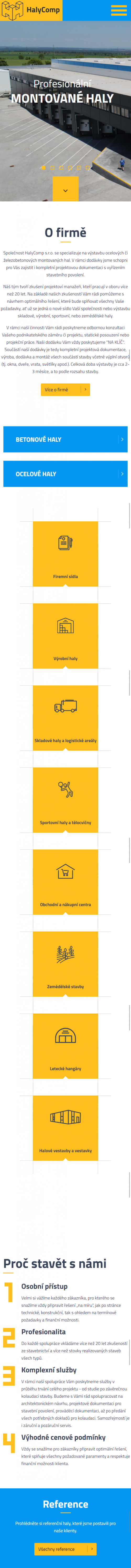 Tvorba nového webu pro HalyComp - Screenshot mobilní verze