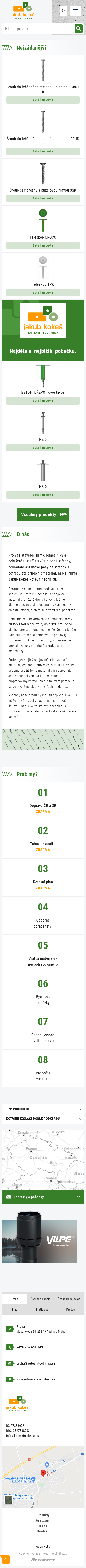 Tvorba webu Kotevní technika - Screenshot mobilní verze