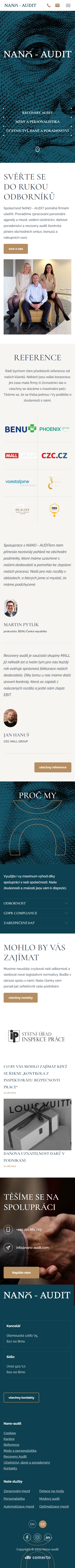 Tvorba webu na míru pro NANO - AUDIT - Screenshot mobilní verze