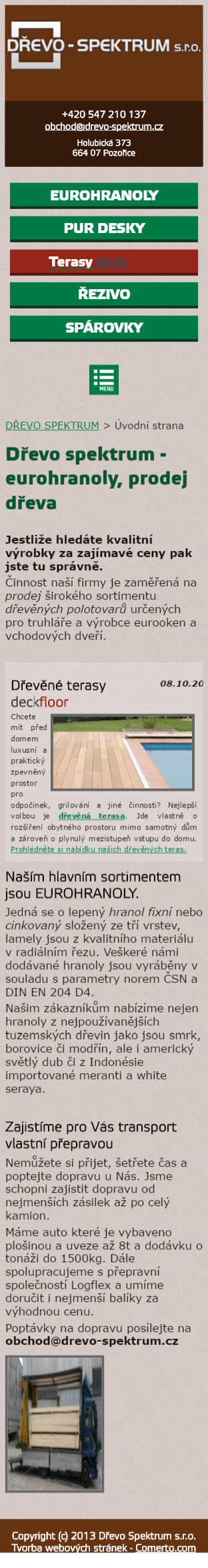 Dřevo-Spektrum - Screenshot mobilní verze