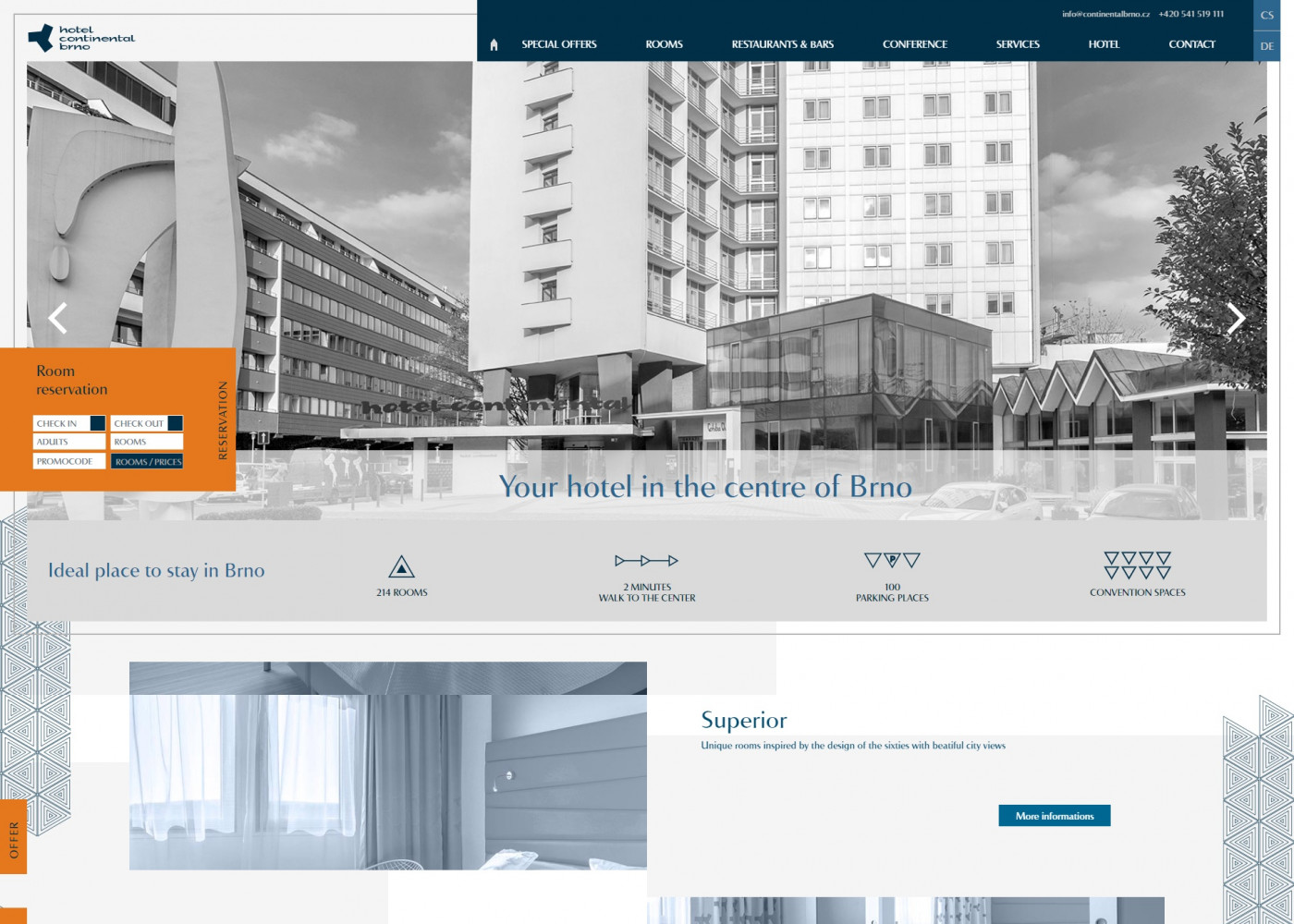 Redesign webu hotelu Continental Brno se zaměřením na SEO - Porovnání, stará verze #1