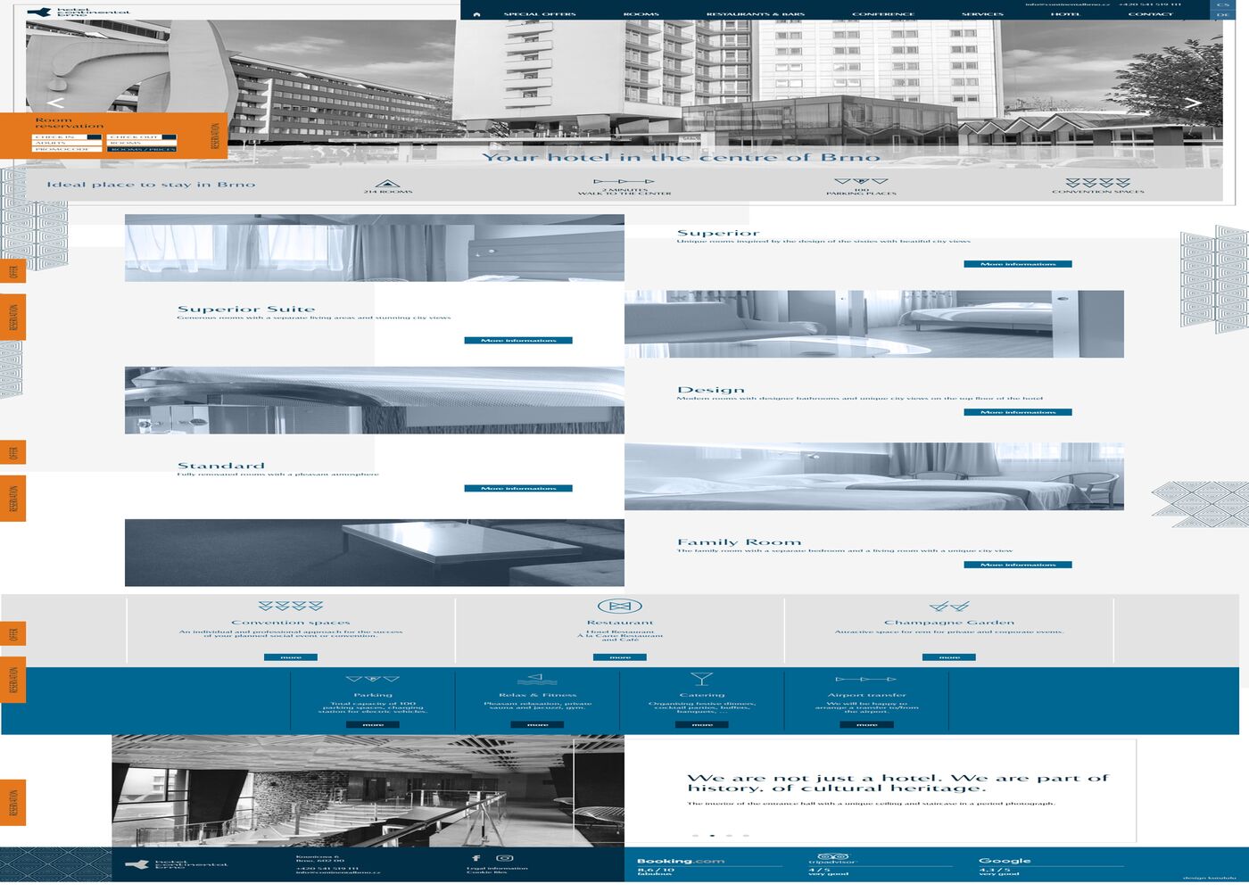 Redesign webu hotelu Continental Brno se zaměřením na SEO - Porovnání, stará verze #1