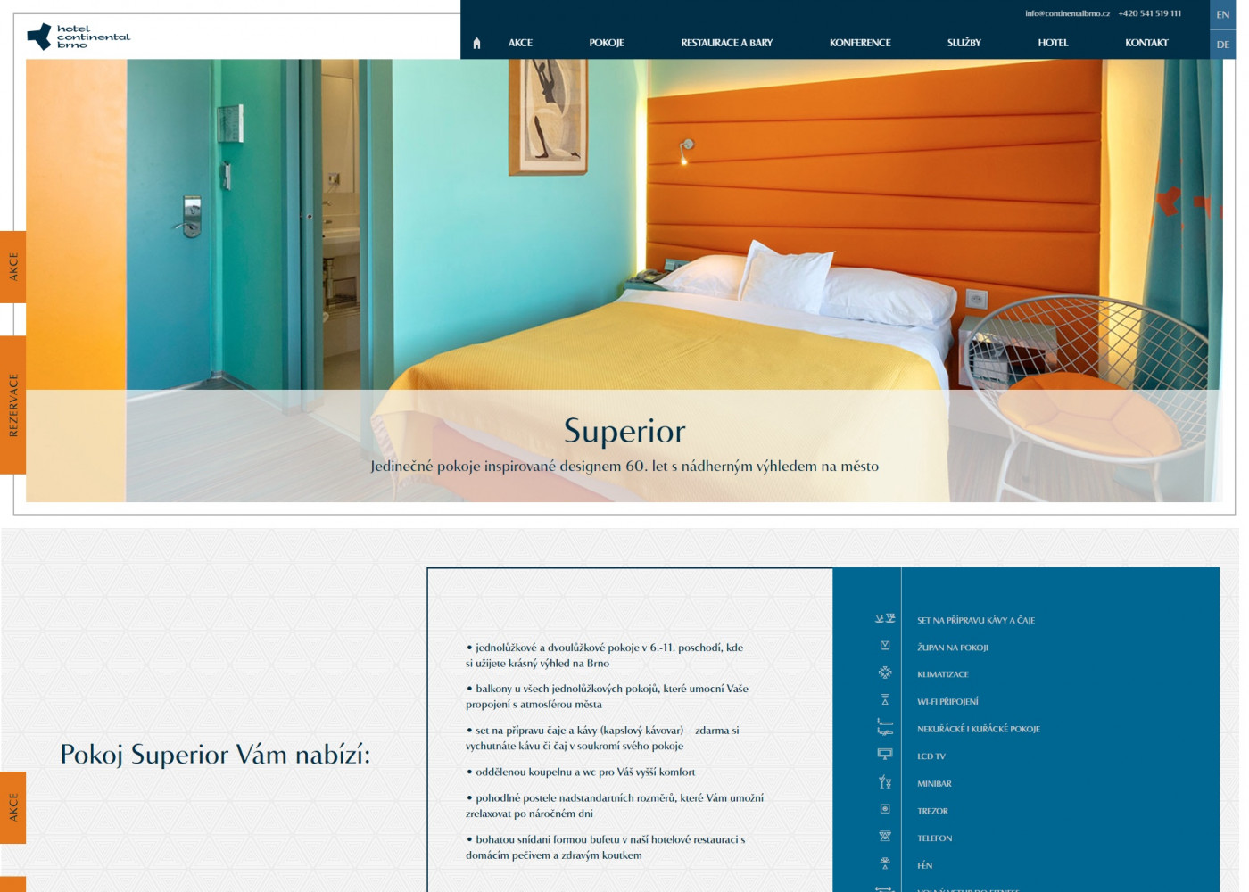Redesign webu hotelu Continental Brno se zaměřením na SEO - Porovnání, stará verze #2