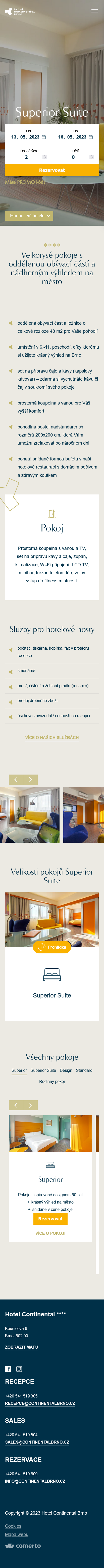 Redesign webu hotelu Continental Brno se zaměřením na SEO - Screenshot mobilní verze