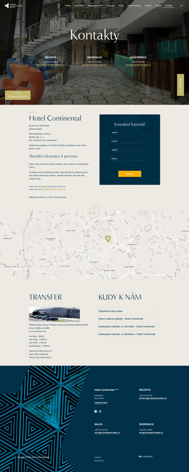 Redesign webu hotelu Continental Brno se zaměřením na SEO - Screenshot