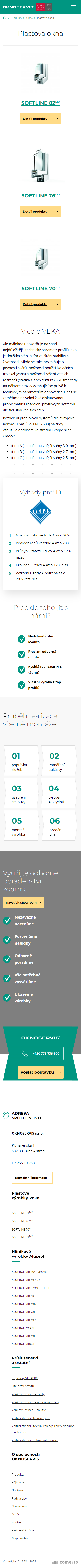 Designový web a prezentér produktů pro OKNOSERVIS - Screenshot mobilní verze