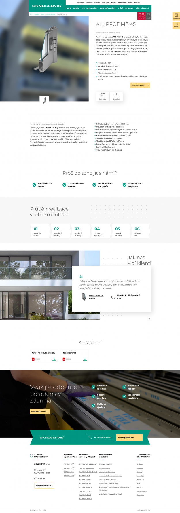 Designový web a prezentér produktů pro OKNOSERVIS - Screenshot