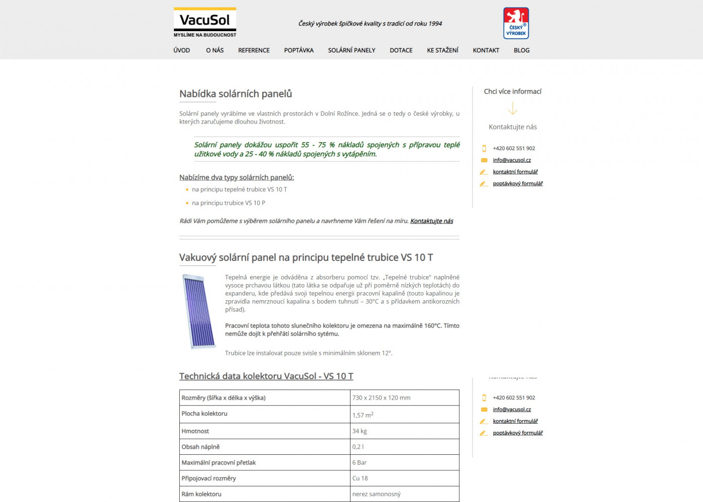 Tvorba nového webu pro VacuSol ve svérázném designu - Porovnání, stará verze #1
