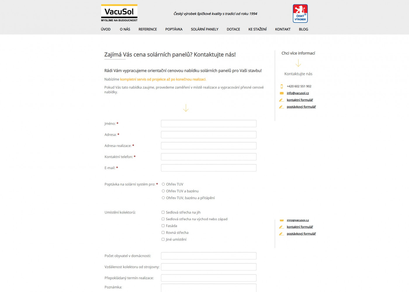 Tvorba nového webu pro VacuSol ve svérázném designu - Porovnání, stará verze #2