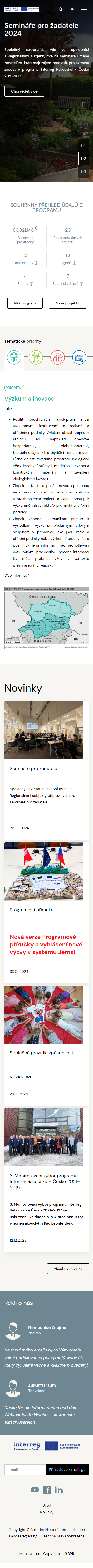 Redesign webu Interreg Rakousko – Česko - Screenshot mobilní verze