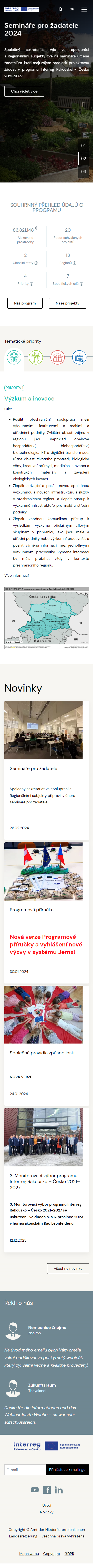 Redesign webu Interreg Rakousko – Česko 2021-2027 - Screenshot mobilní verze