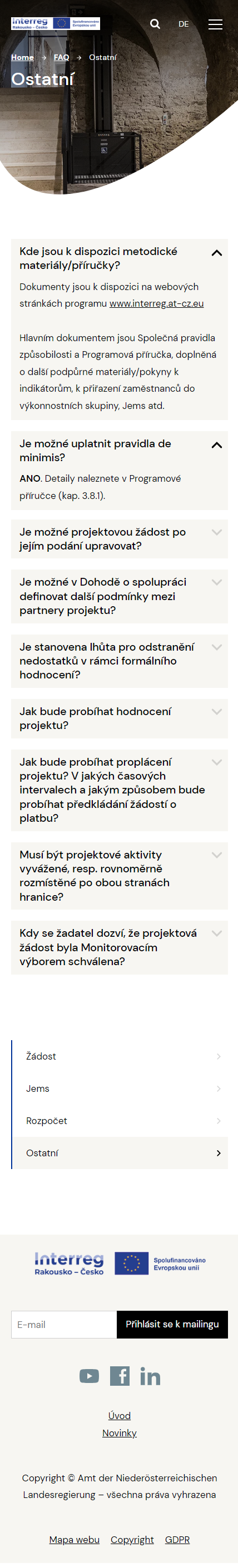 Redesign webu Interreg Rakousko – Česko 2021-2027 - Screenshot mobilní verze