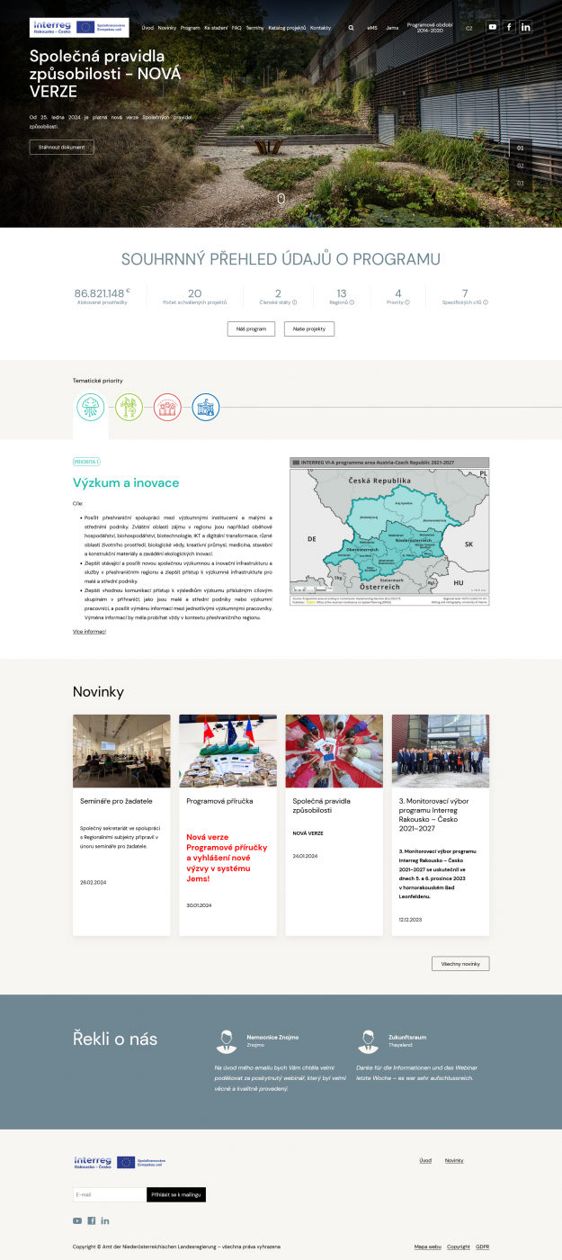 Redesign webu Interreg Rakousko – Česko - Screenshot