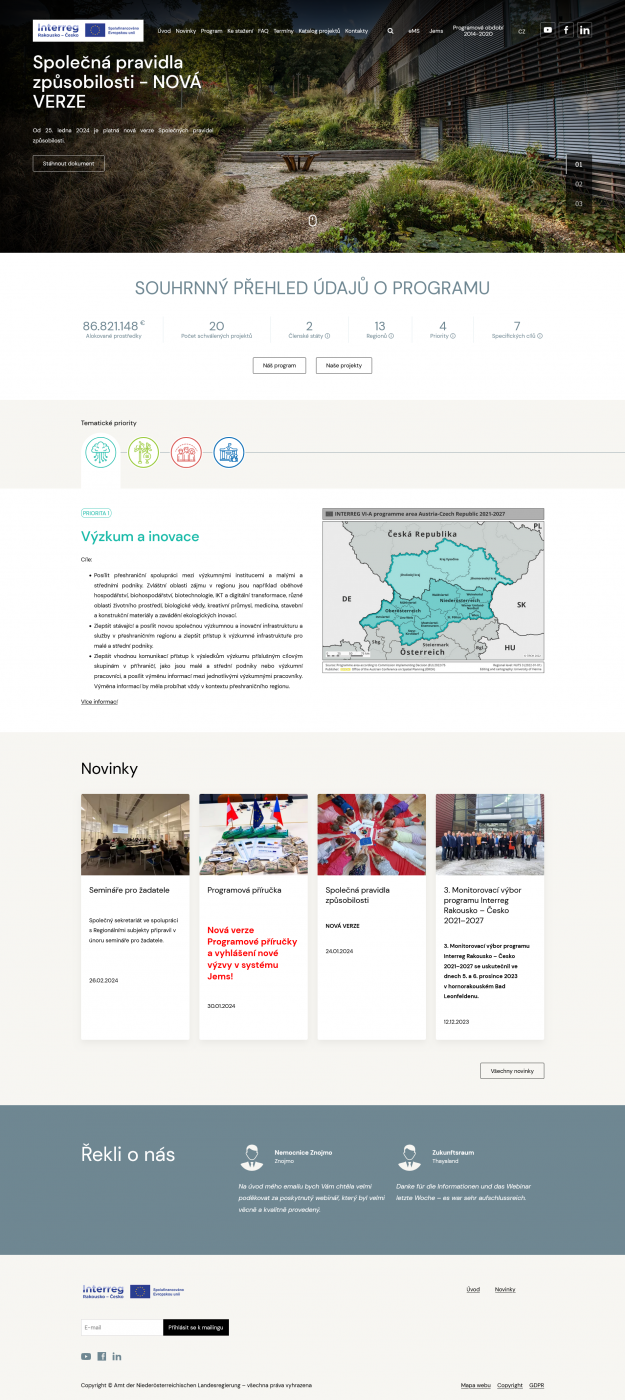 Redesign webu Interreg Rakousko – Česko 2021-2027 - Screenshot
