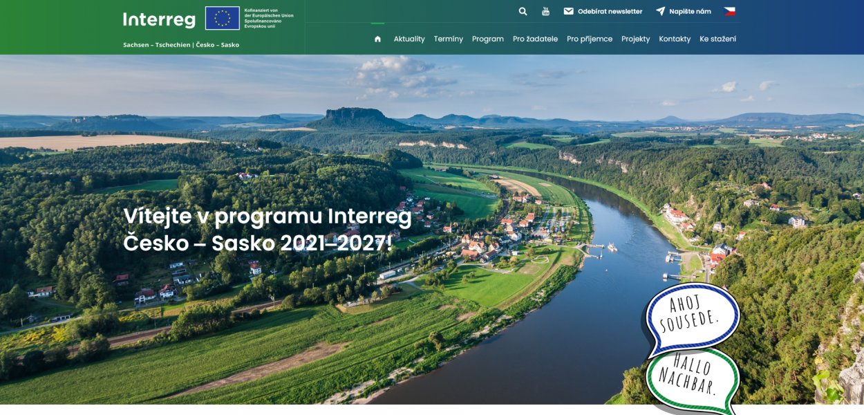 Web programu Interreg Česko – Sasko 2021–2027