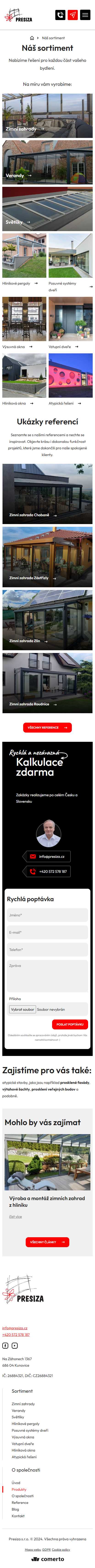 Webové stránky na míru pro firmu Presiza - Screenshot mobilní verze