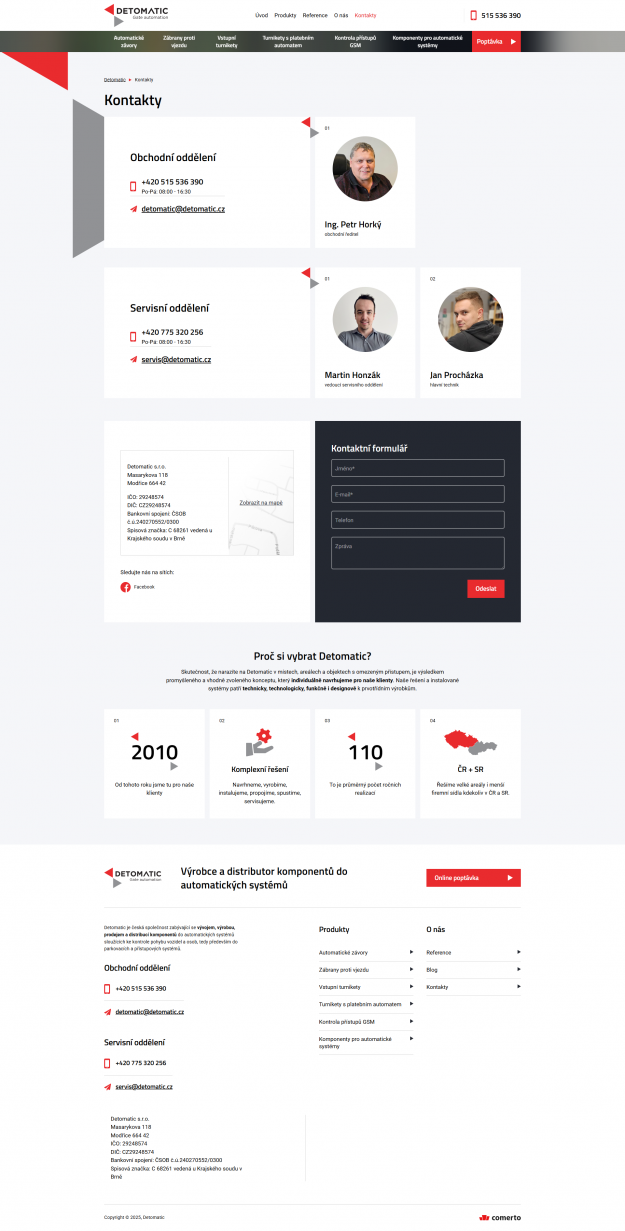 Detomatic: Redesign webu pro výrobce závor, turniketů a dalších přístupových systémů - Screenshot
