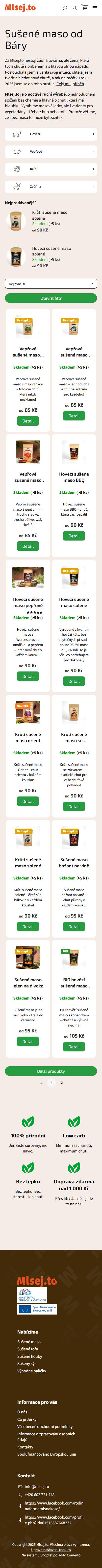 Mlsej.to - Tvorba e-shopu na platformě Shoptet - Screenshot mobilní verze