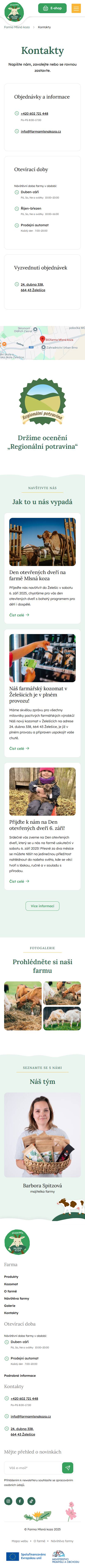 Nový web pro biofarmu Mlasná Koza - Screenshot mobilní verze