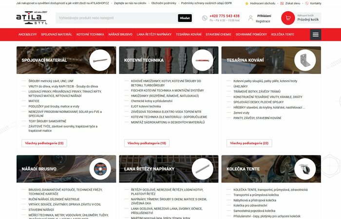 Redesign a přepracování struktury e-shopu AtilaShop.cz