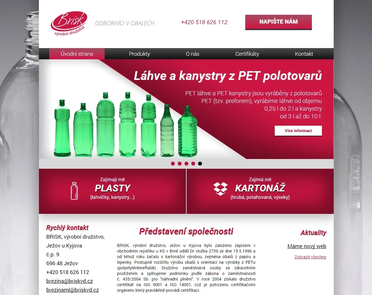 Redesign webu výrobního družstva Brisk - Porovnání, stará verze #1