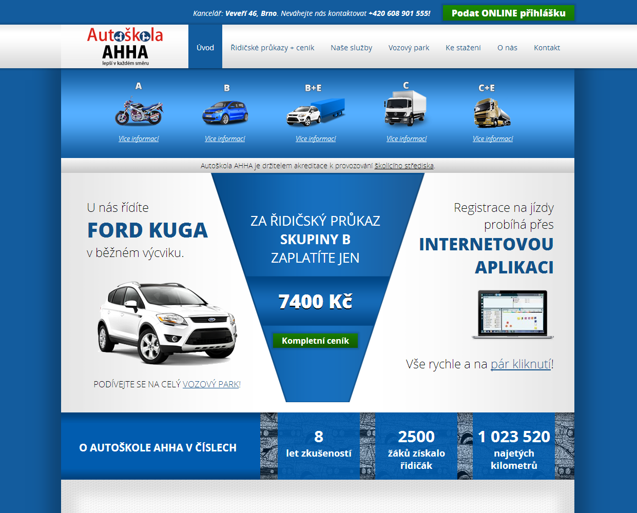 Autoškola AHHA: Redesign webu 2014 a 2024 - Porovnání, stará verze #2