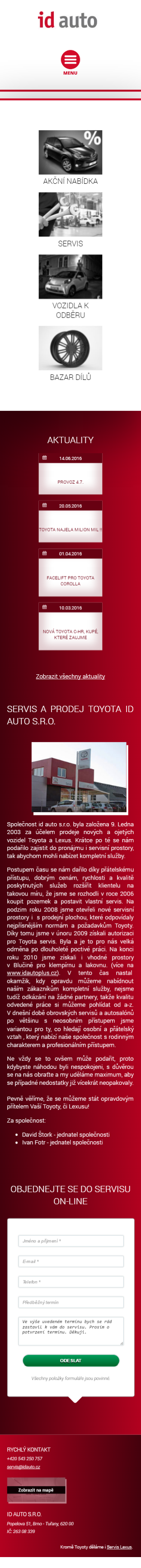 ID auto - Screenshot mobilní verze