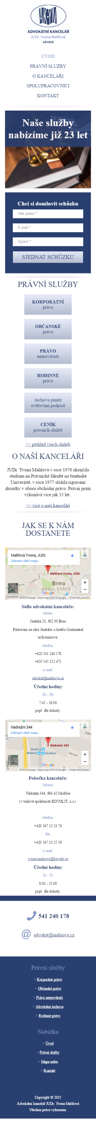 Advokátní kancelář Malířová - Screenshot mobilní verze