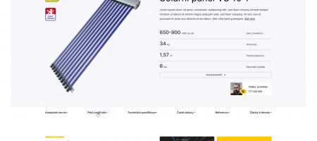 Tvorba nového webu pro VacuSol ve svérázném designu | Původní minimalistický návrh detailu produktu s jemnými liniemi