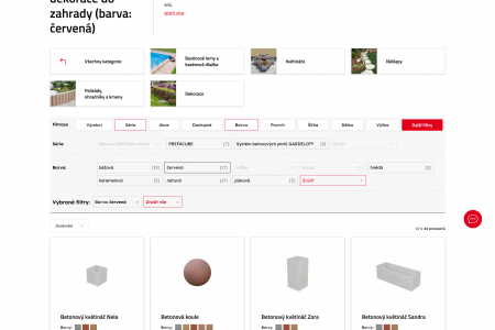 Betoneshop.cz: tvorba e-shopu na míru pro Prefa Brno a.s. | Ukázka filtrace produktů v kategorii na novém webu Beton E-shop
