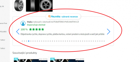 Správa vyhledávačů zboží – Autobaterie-pneumatiky.cz | Vložení prezentace vybraných recenzí z Heureky do detailu produktu