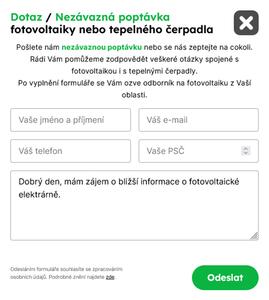 ARPEG: Redesign webu na míru pro dlouhodobý rozvoj | Pop-up formulář v sekci Kontakty, opět pro nezávazný dotaz nebo poptávku fotovoltaiky