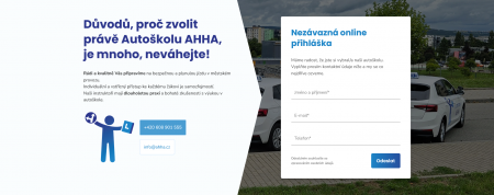 Autoškola AHHA: Redesign webu 2014 a 2024 | Hover efekt při najetí na telefonní číslo, který modře obarví bílé tlačítko