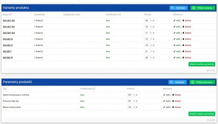 Tvorba nového webu Kamenbrno.cz | Ukázka administrace variant produktu v modulu katalog.