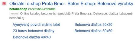 Online marketing webu Beton E-shop | Inzerce na Seznamu k zobrazení reklamy před přirozenými výsledky během vyhledávání