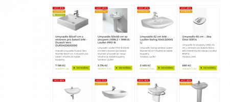 M.B.KERAMIKA: Nepřetržitý vývoj a průběžné aktualizace webu již od roku 2012 | E-shopová kategorie umyvadel do koupelny po grafickém updatu