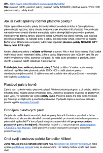 SEO a PR články pro web Schoeller Allibert: ČR a Slovensko | První z textů tvořený v rámci copywringu pro podporu kategorie s paletami