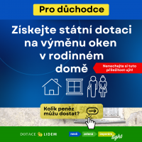 Výkonnostní Facebook reklama pro Dotacelidem.cz na získávání leadů | Tato varianta banneru měla za cíl oslovit důchodce, kterým stát přímo nabízel dotace na výměnu oken.